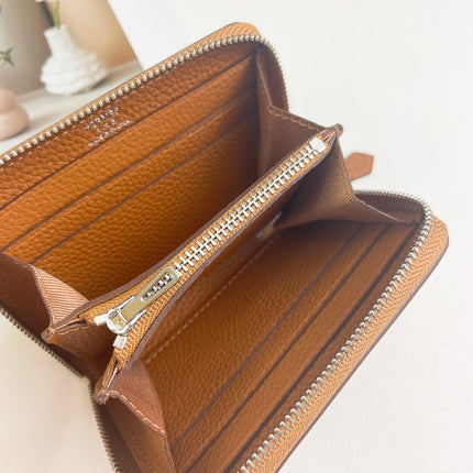 HM SILK'IN HOLED SHORT WALLET 11.5 BROWN GRAINED CALFSKIN