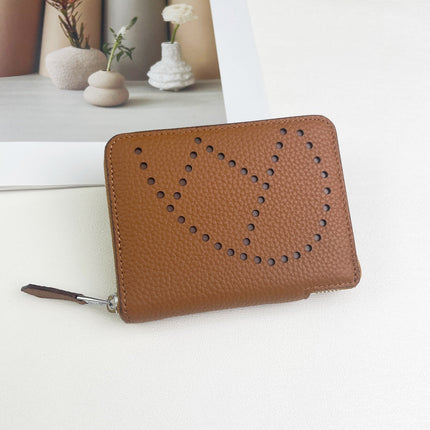 HM SILK'IN HOLED SHORT WALLET 11.5 BROWN GRAINED CALFSKIN