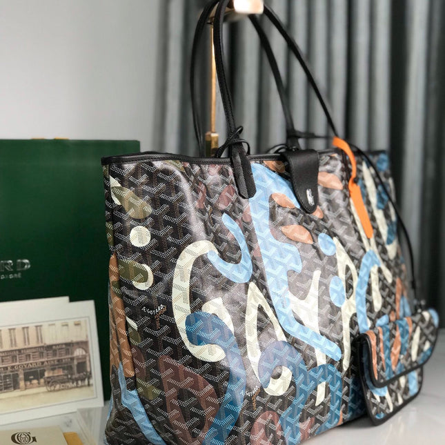 SAINT LOUIS GM BAG 40 IN BLUE LETTRES CAMOUFLAGE GOYARDINE CANVAS