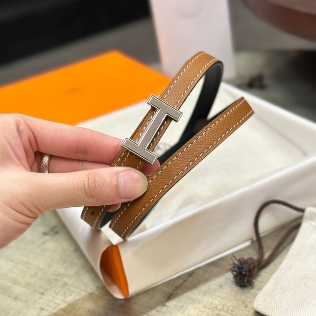 HM FOCUS BUCKLE & REVERSIBLE TAWNY BROWN AND BLACK LEATHER STRAP 13MM SILVER HARDWARE