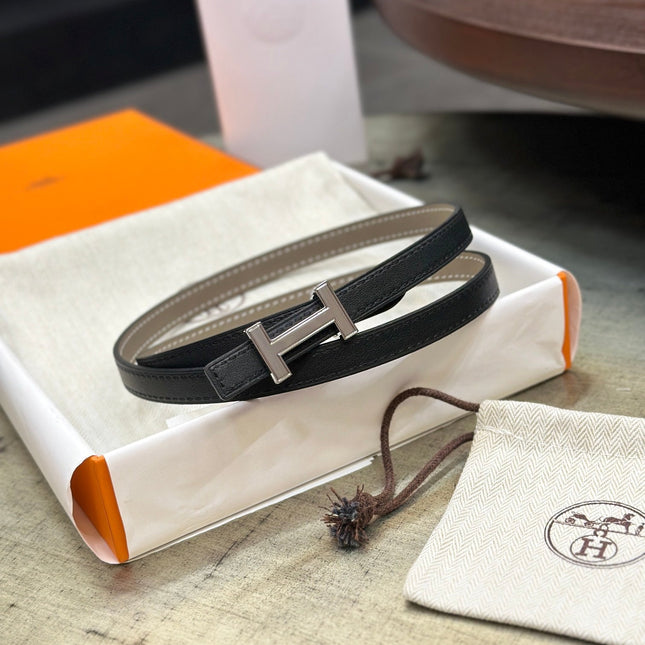 HM FOCUS BUCKLE & REVERSIBLE KHAKI BROWN AND BLACK LEATHER STRAP 13MM SILVER HARDWARE