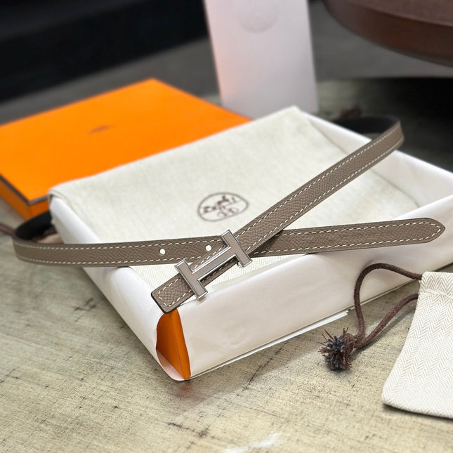 HM FOCUS BUCKLE & REVERSIBLE KHAKI BROWN AND BLACK LEATHER STRAP 13MM SILVER HARDWARE