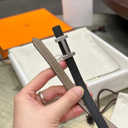 HM FOCUS BUCKLE & REVERSIBLE KHAKI BROWN AND BLACK LEATHER STRAP 13MM SILVER HARDWARE