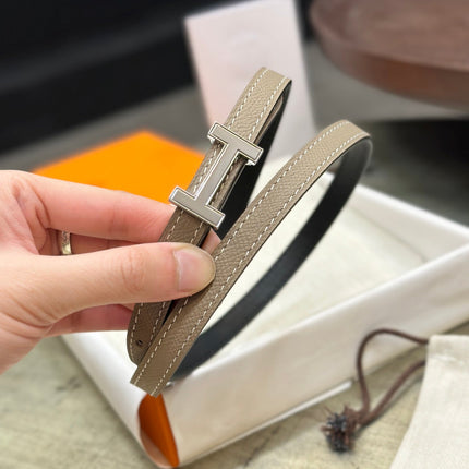 HM FOCUS BUCKLE & REVERSIBLE KHAKI BROWN AND BLACK LEATHER STRAP 13MM SILVER HARDWARE