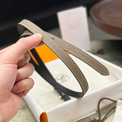 HM FOCUS BUCKLE & REVERSIBLE KHAKI BROWN AND BLACK LEATHER STRAP 13MM SILVER HARDWARE