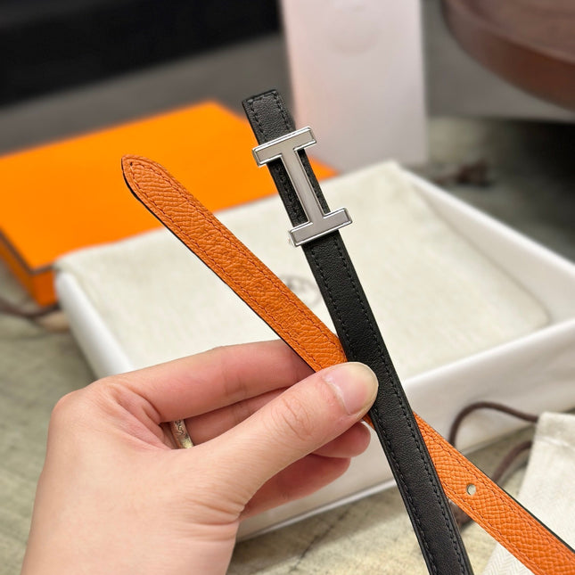HM FOCUS BUCKLE & REVERSIBLE ORANGE AND BLACK LEATHER STRAP 13MM SILVER HARDWARE