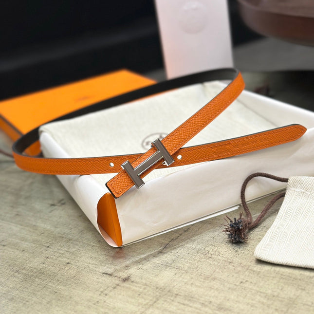 HM FOCUS BUCKLE & REVERSIBLE ORANGE AND BLACK LEATHER STRAP 13MM SILVER HARDWARE