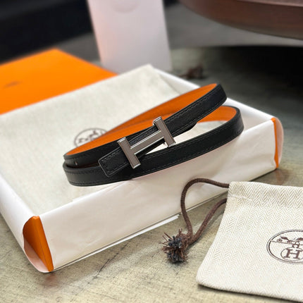 HM FOCUS BUCKLE & REVERSIBLE ORANGE AND BLACK LEATHER STRAP 13MM SILVER HARDWARE