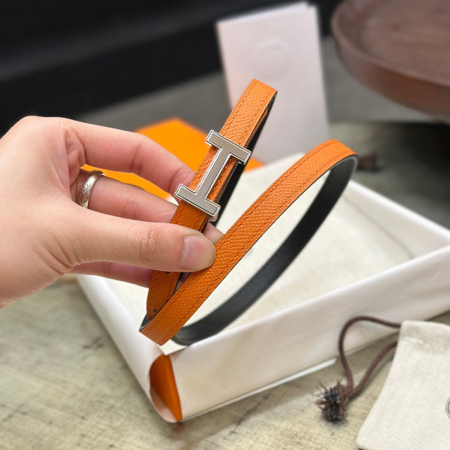 HM FOCUS BUCKLE & REVERSIBLE ORANGE AND BLACK LEATHER STRAP 13MM SILVER HARDWARE