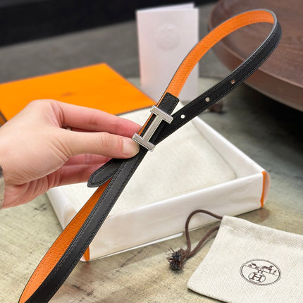 HM FOCUS BUCKLE & REVERSIBLE ORANGE AND BLACK LEATHER STRAP 13MM SILVER HARDWARE