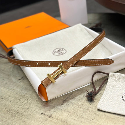 HM FOCUS BUCKLE & REVERSIBLE TAWNY BROWN AND BLACK LEATHER STRAP 13MM GOLD HARDWARE