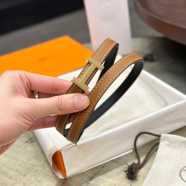 HM FOCUS BUCKLE & REVERSIBLE TAWNY BROWN AND BLACK LEATHER STRAP 13MM GOLD HARDWARE