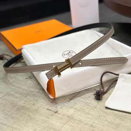 HM FOCUS BUCKLE & REVERSIBLE BLACK AND KHAKI BROWN LEATHER STRAP 13MM GOLD HARDWARE