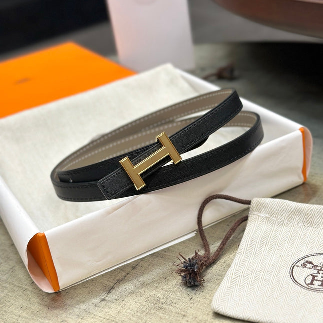 HM FOCUS BUCKLE & REVERSIBLE BLACK AND KHAKI BROWN LEATHER STRAP 13MM GOLD HARDWARE