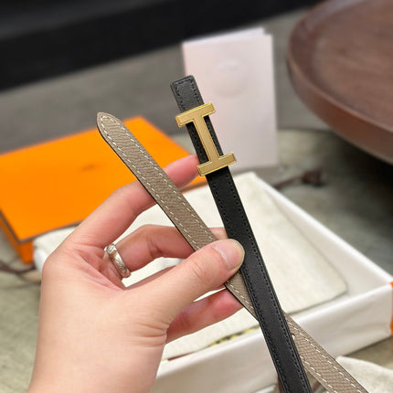 HM FOCUS BUCKLE & REVERSIBLE BLACK AND KHAKI BROWN LEATHER STRAP 13MM GOLD HARDWARE