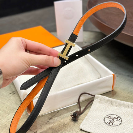 HM FOCUS BUCKLE & REVERSIBLE BLACK AND ORANGE LEATHER STRAP 13MM GOLD HARDWARE