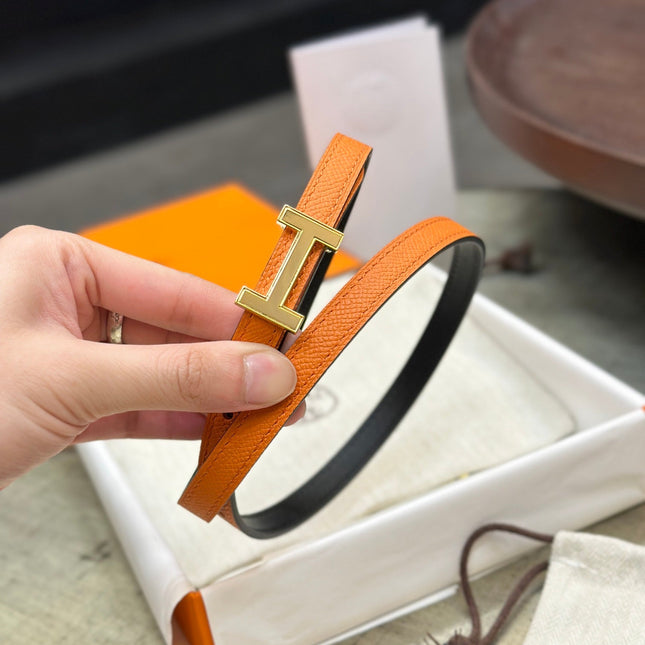 HM FOCUS BUCKLE & REVERSIBLE BLACK AND ORANGE LEATHER STRAP 13MM GOLD HARDWARE