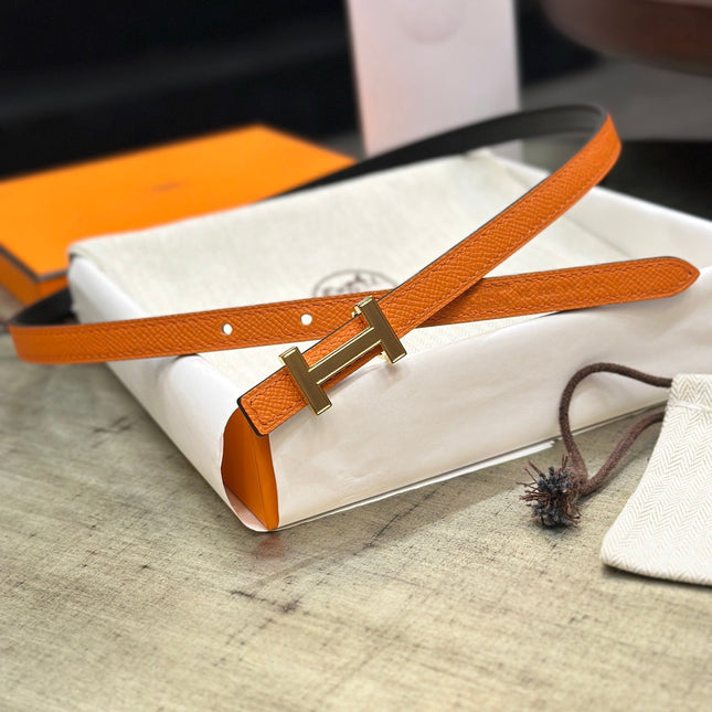 HM FOCUS BUCKLE & REVERSIBLE BLACK AND ORANGE LEATHER STRAP 13MM GOLD HARDWARE