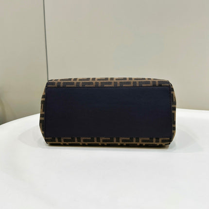 FENDI ORIGAMI MEDIUM 27 BROWN MIX BLACK FF JACQUARD FABRIC BAG