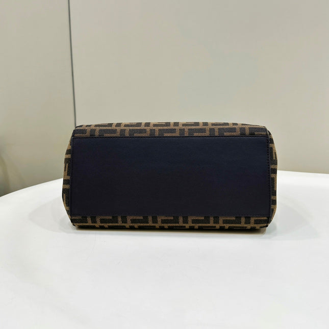 FENDI ORIGAMI MEDIUM 27 BROWN MIX BLACK FF JACQUARD FABRIC BAG