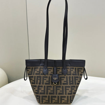 FENDI ORIGAMI MINI 19 BROWN MIX BLACK FF JACQUARD FABRIC BAG