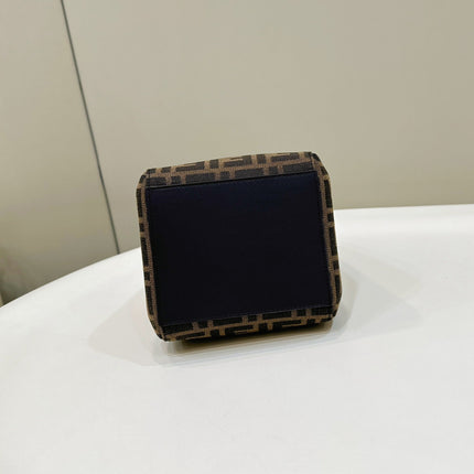 FENDI ORIGAMI MINI 19 BROWN MIX BLACK FF JACQUARD FABRIC BAG