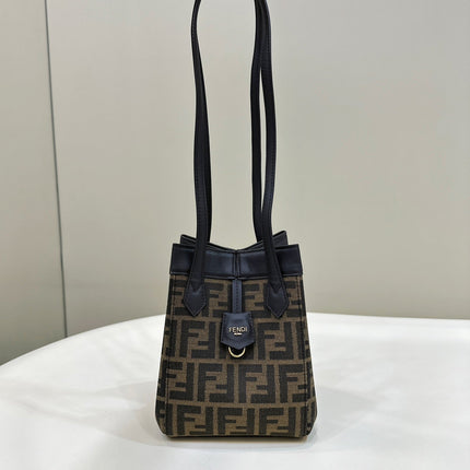 FENDI ORIGAMI MINI 19 BROWN MIX BLACK FF JACQUARD FABRIC BAG