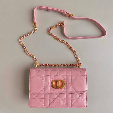MISS CARO 17 CHAIN BAG IN HOT PINK LAMBSKIN