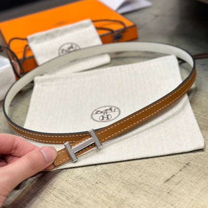 HM FOCUS BUCKLE & REVERSIBLE BRONZE BROWN AND WHITE LEATHER STRAP 13MM SILVER HARDWARE