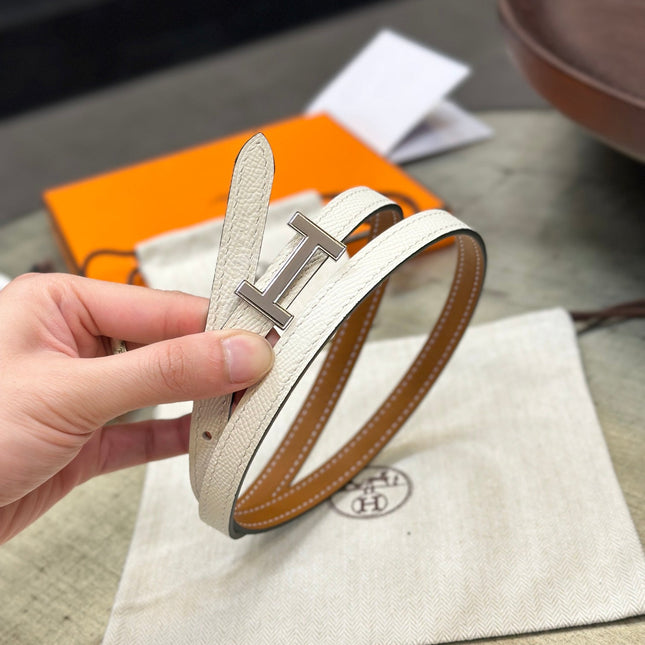 HM FOCUS BUCKLE & REVERSIBLE BRONZE BROWN AND WHITE LEATHER STRAP 13MM SILVER HARDWARE