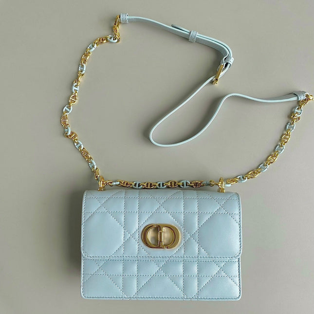 MISS CARO 17 CHAIN BAG IN LIGHT BLUE LAMBSKIN