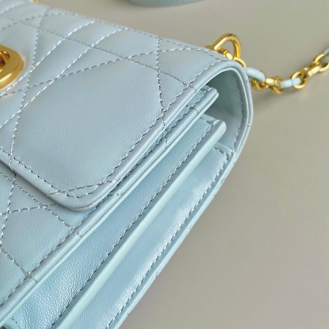 MISS CARO 17 CHAIN BAG IN LIGHT BLUE LAMBSKIN