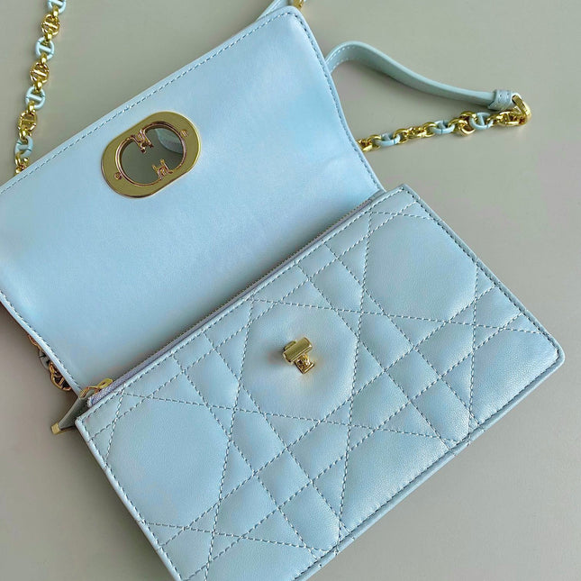 MISS CARO 17 CHAIN BAG IN LIGHT BLUE LAMBSKIN