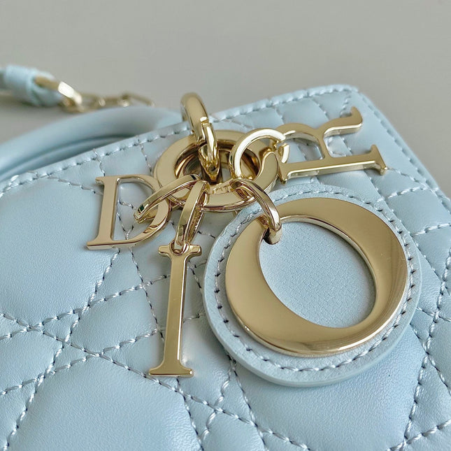MINI D-JOY BAG 17 IN LIGHT BLUE LAMBSKIN