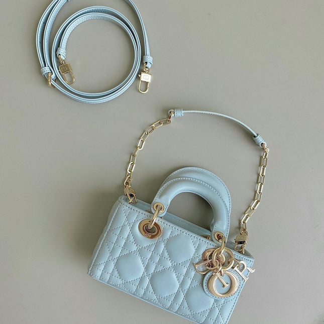 MINI D-JOY BAG 17 IN LIGHT BLUE LAMBSKIN