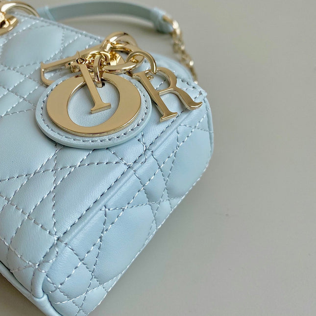 MINI D-JOY BAG 17 IN LIGHT BLUE LAMBSKIN