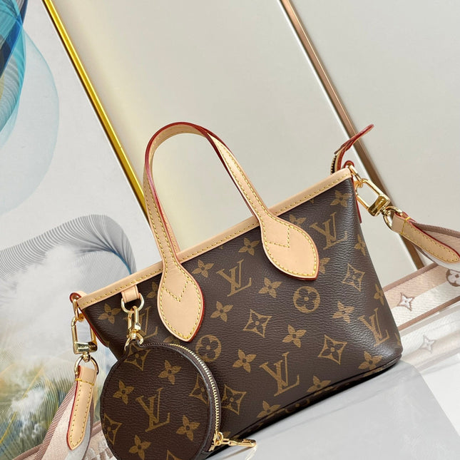 NEVERFULL BB 24 BROWN MONOGRAM CANVAS AND LEATHER TRIM GOLD HARDWARE