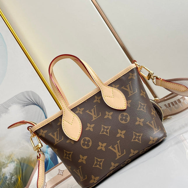 NEVERFULL BB 24 BROWN MONOGRAM CANVAS AND LEATHER TRIM GOLD HARDWARE