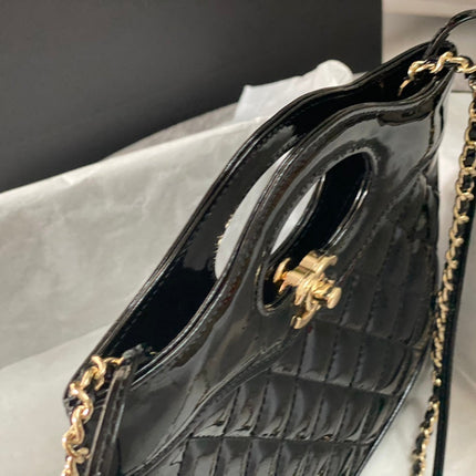 CC MINI 23 SHOPPING BAG IN GLOSSY BLACK CALFSKIN