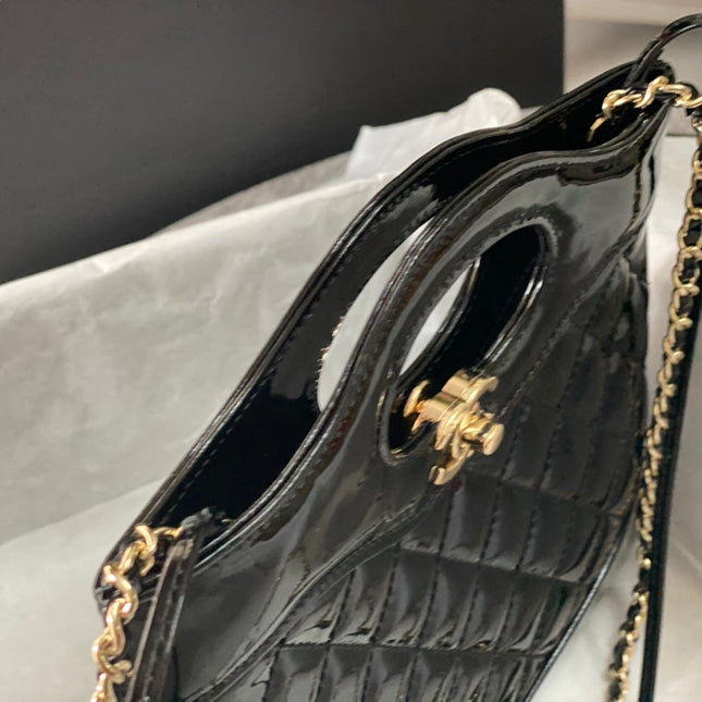 CC MINI 23 SHOPPING BAG IN GLOSSY BLACK CALFSKIN