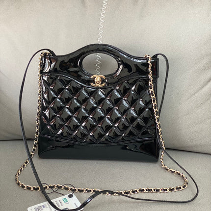 CC MINI 23 SHOPPING BAG IN GLOSSY BLACK CALFSKIN