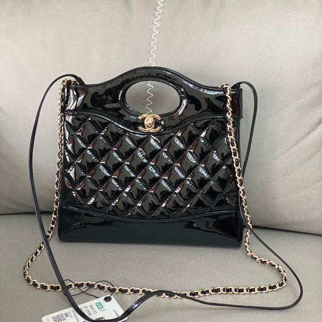 CC MINI 23 SHOPPING BAG IN GLOSSY BLACK CALFSKIN