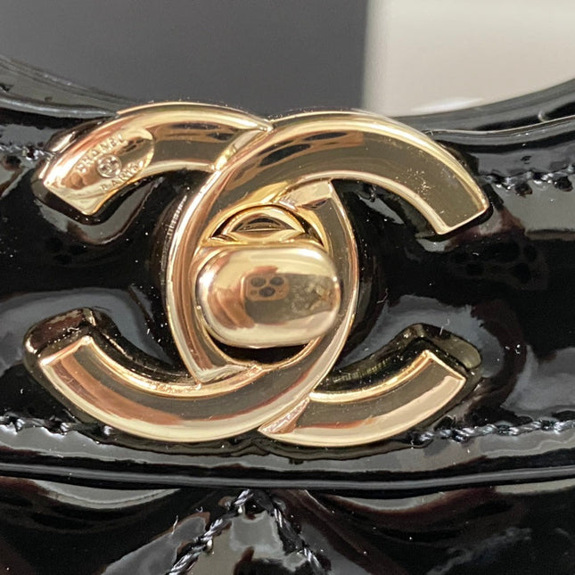 CC MINI 23 SHOPPING BAG IN GLOSSY BLACK CALFSKIN