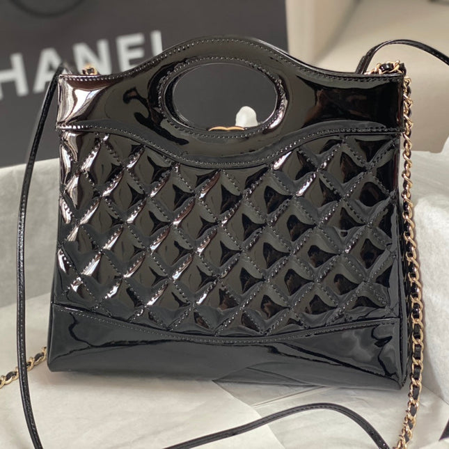 CC MINI 23 SHOPPING BAG IN GLOSSY BLACK CALFSKIN