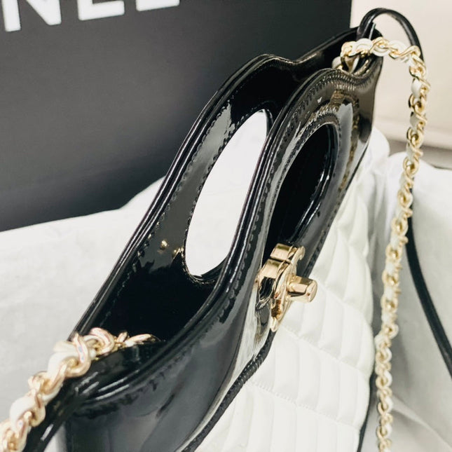 CC MINI 23 SHOPPING BAG IN GLOSSY BLACK MIX WHITE CALFSKIN