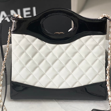 CC MINI 23 SHOPPING BAG IN GLOSSY BLACK MIX WHITE CALFSKIN