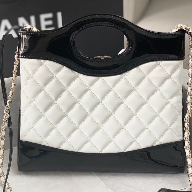 CC MINI 23 SHOPPING BAG IN GLOSSY BLACK MIX WHITE CALFSKIN