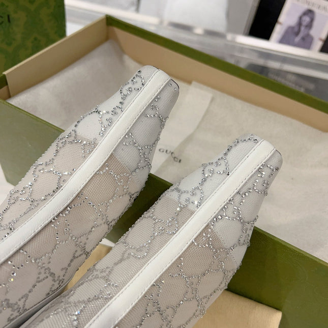 ANKLE BOOTS IN WHITE MESH AND SHEEPSKIN WITH GG CRYSTALS