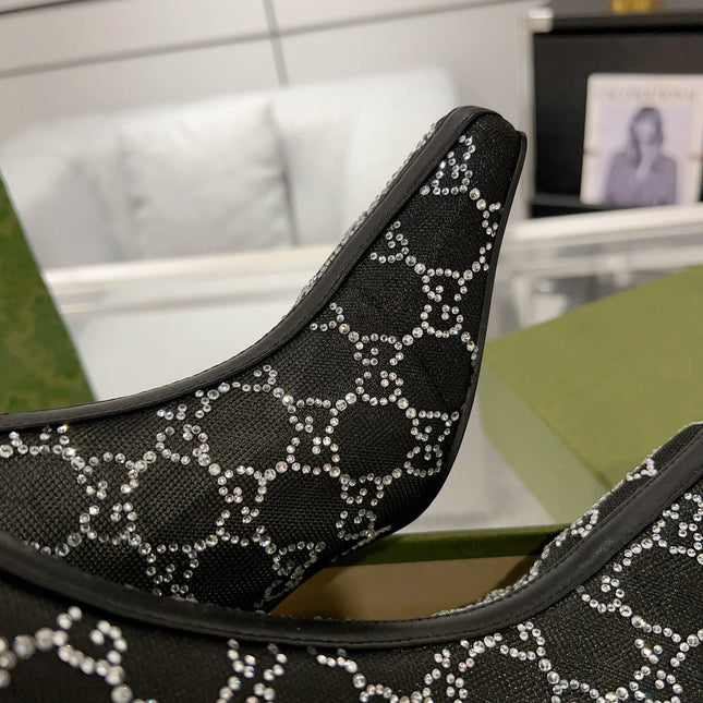 ANKLE BOOTS IN BLACK MESH AND SHEEPSKIN WITH GG CRYSTALS