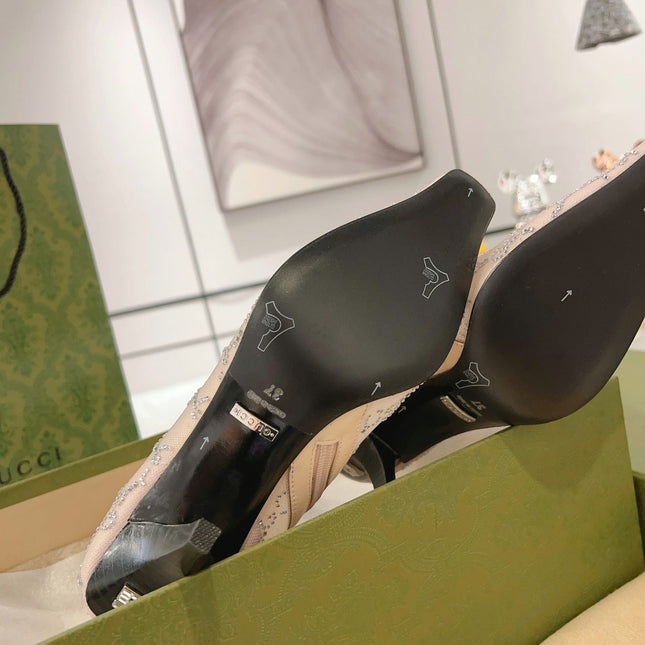 ANKLE BOOTS IN BEIGE MESH AND SHEEPSKIN WITH GG CRYSTALS